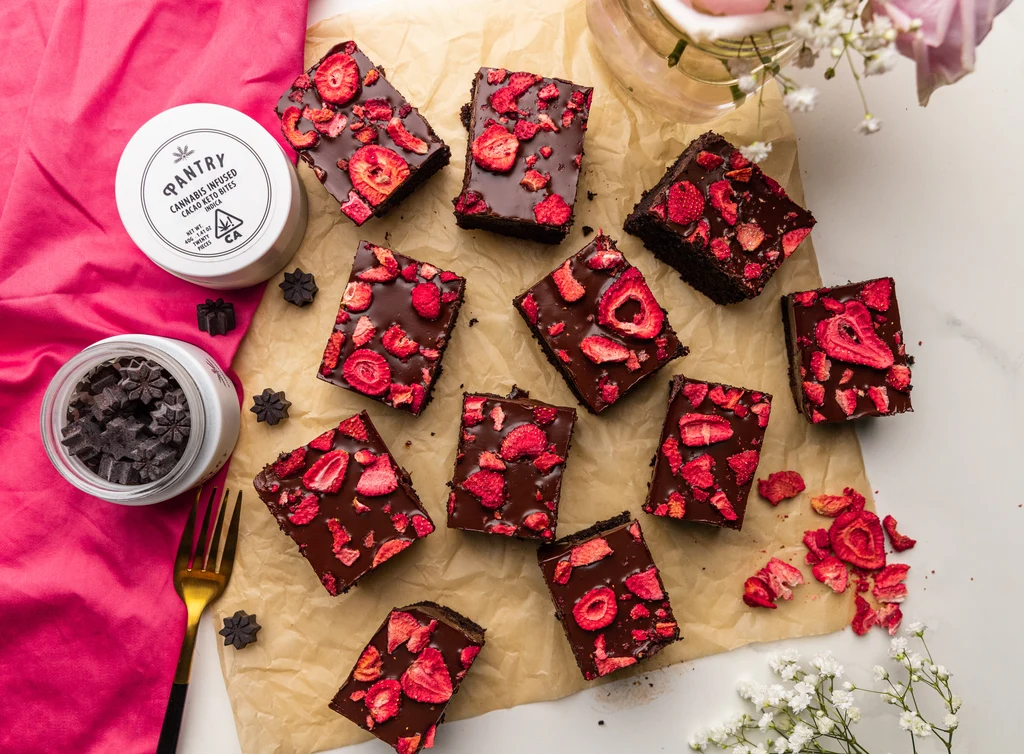 Paleo Chocolate Cake Bar topped with Strawberries